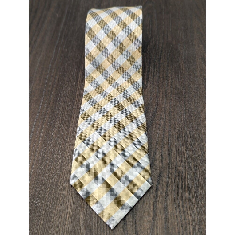Donald Trump Silk Necktie Yellow Gray Plaid Dadcore Business Corporate Preppy